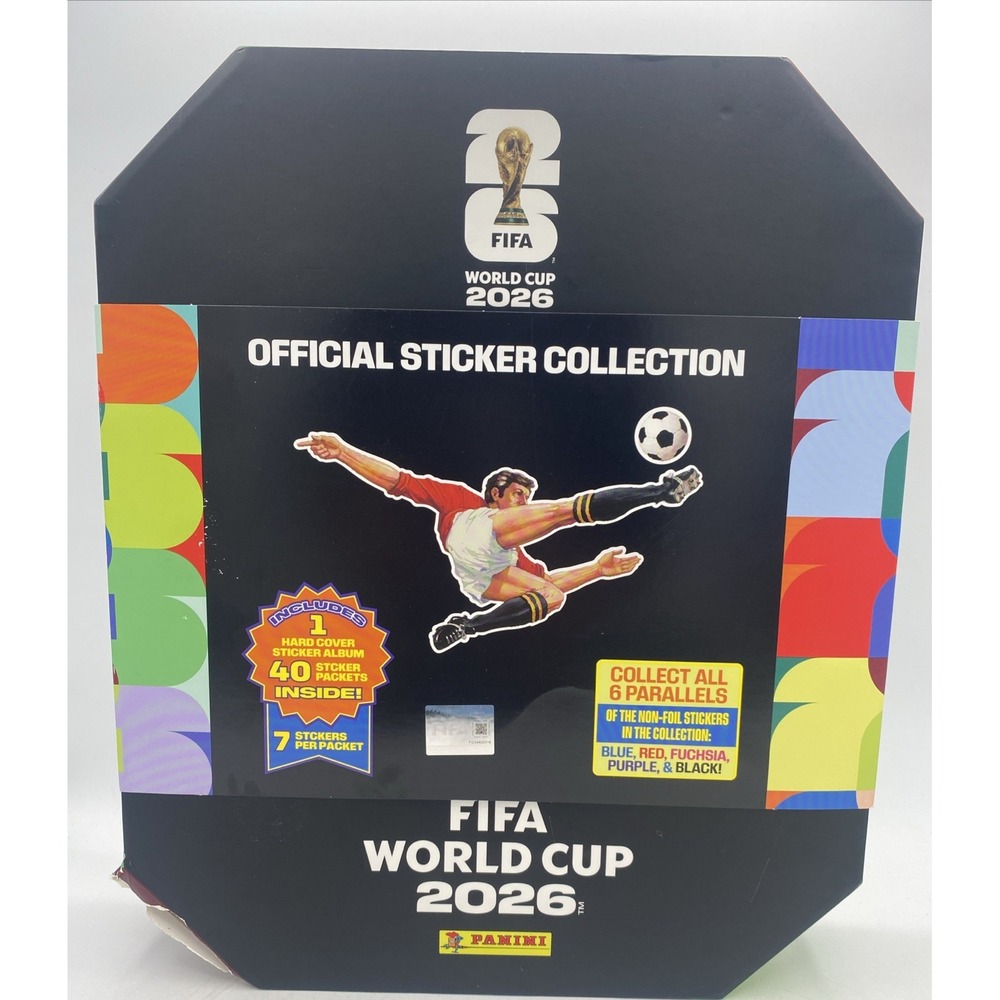 FIFA WORLD CUP 2026 Sticker Stadium Box 38 Packs Hard Cover Album Open Box